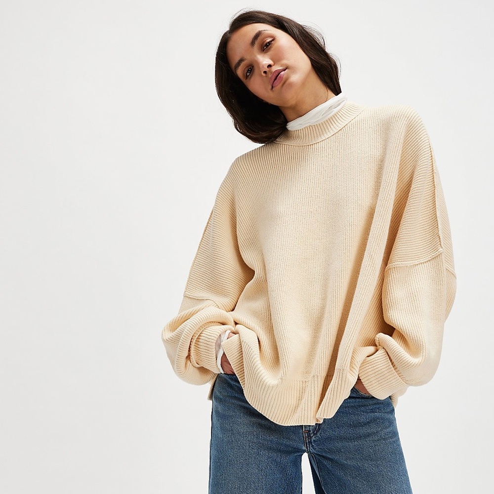 Free People Easy Street Tunic Ribbed Sweater Cream